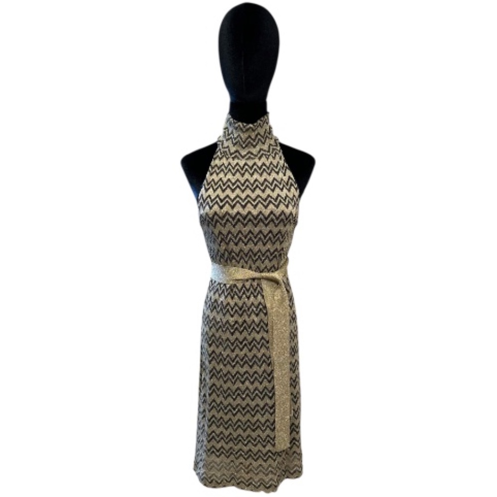 M by Missoni Gold & Black Chevron Sleeveless Tie Waist Dress | Size 6